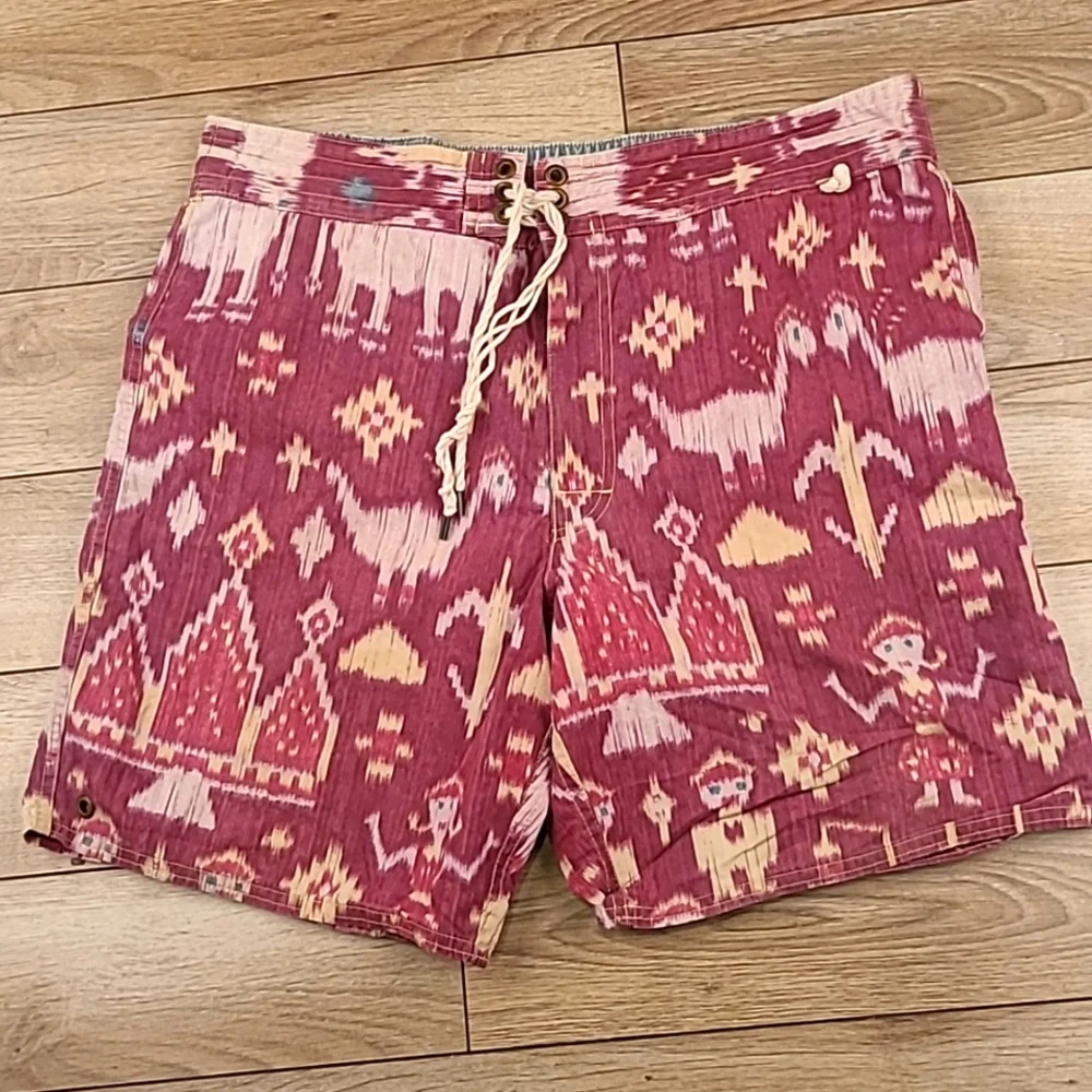 POLO RALPH LAUREN‎ Purple Beige Abstract Villager Medium Mens Swim Trunks VTG